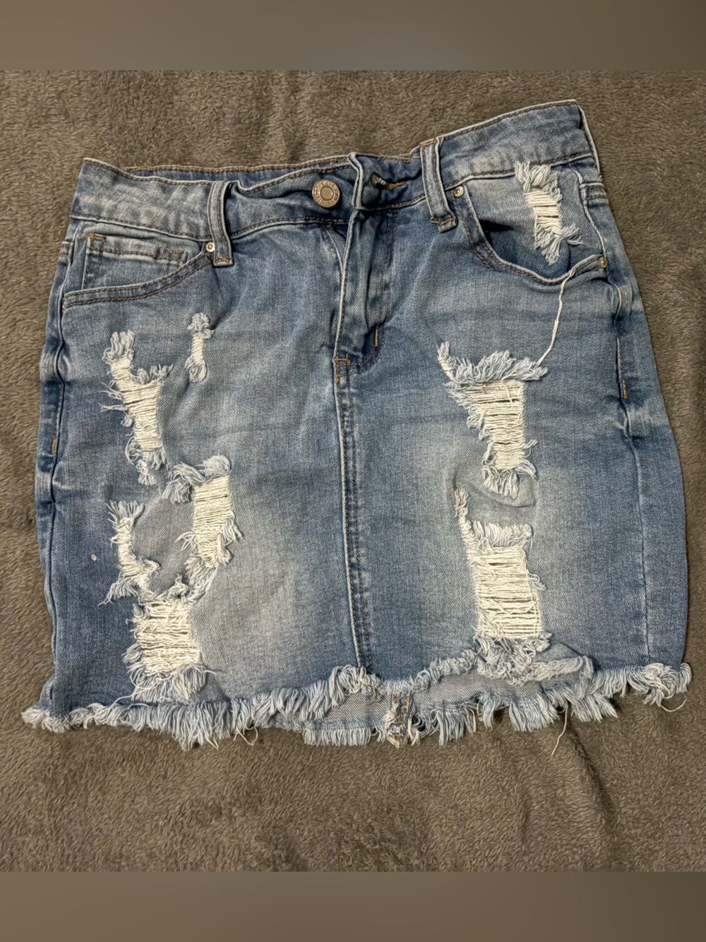 Wax Jean Distressed Light Blue Denim Skirt